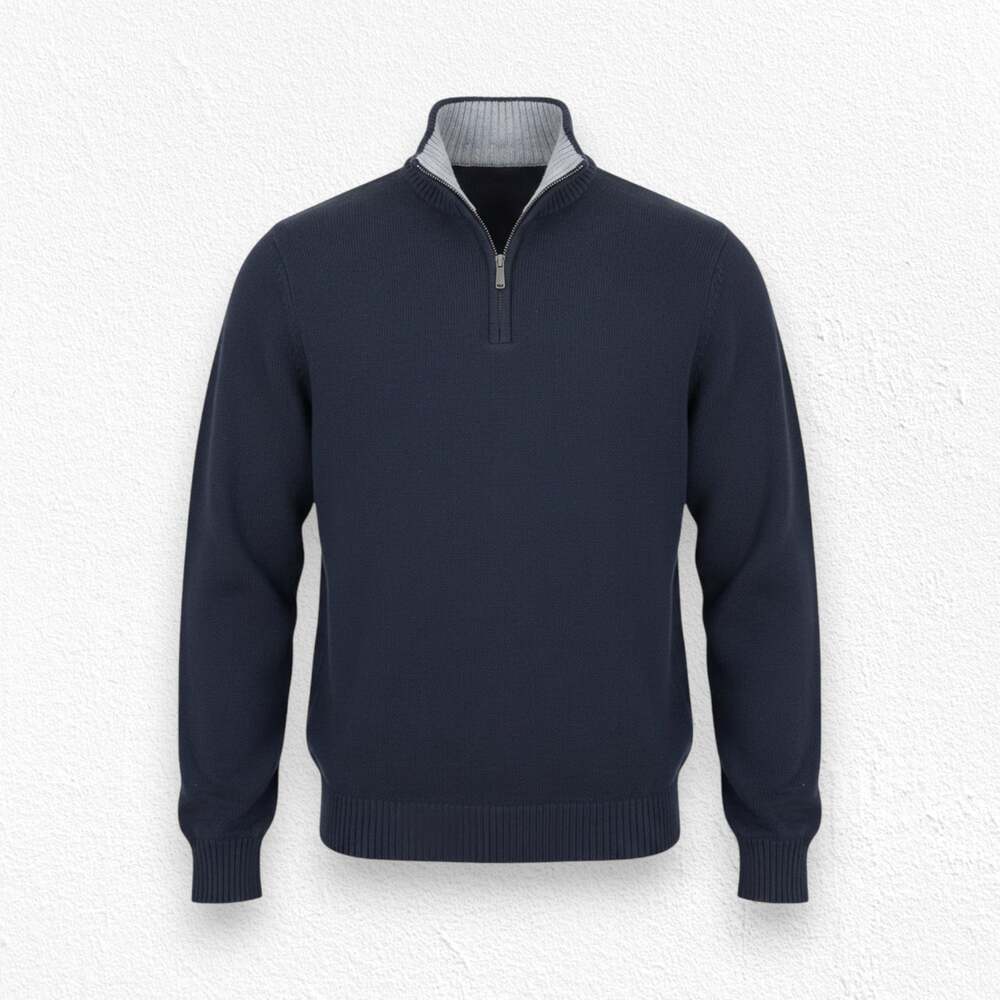 L L Bean Navy Blue Quarter Zip Heavy Knit Mock Neck Sweater Size XL Tall